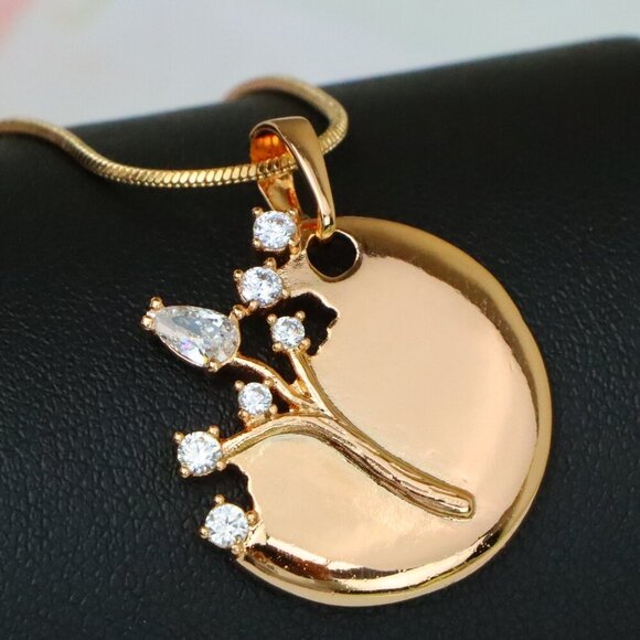 "Round Rose Gold Tree Pendant with Sparkling Crystal Accents, XPPT1507 - Picture 1 of 13